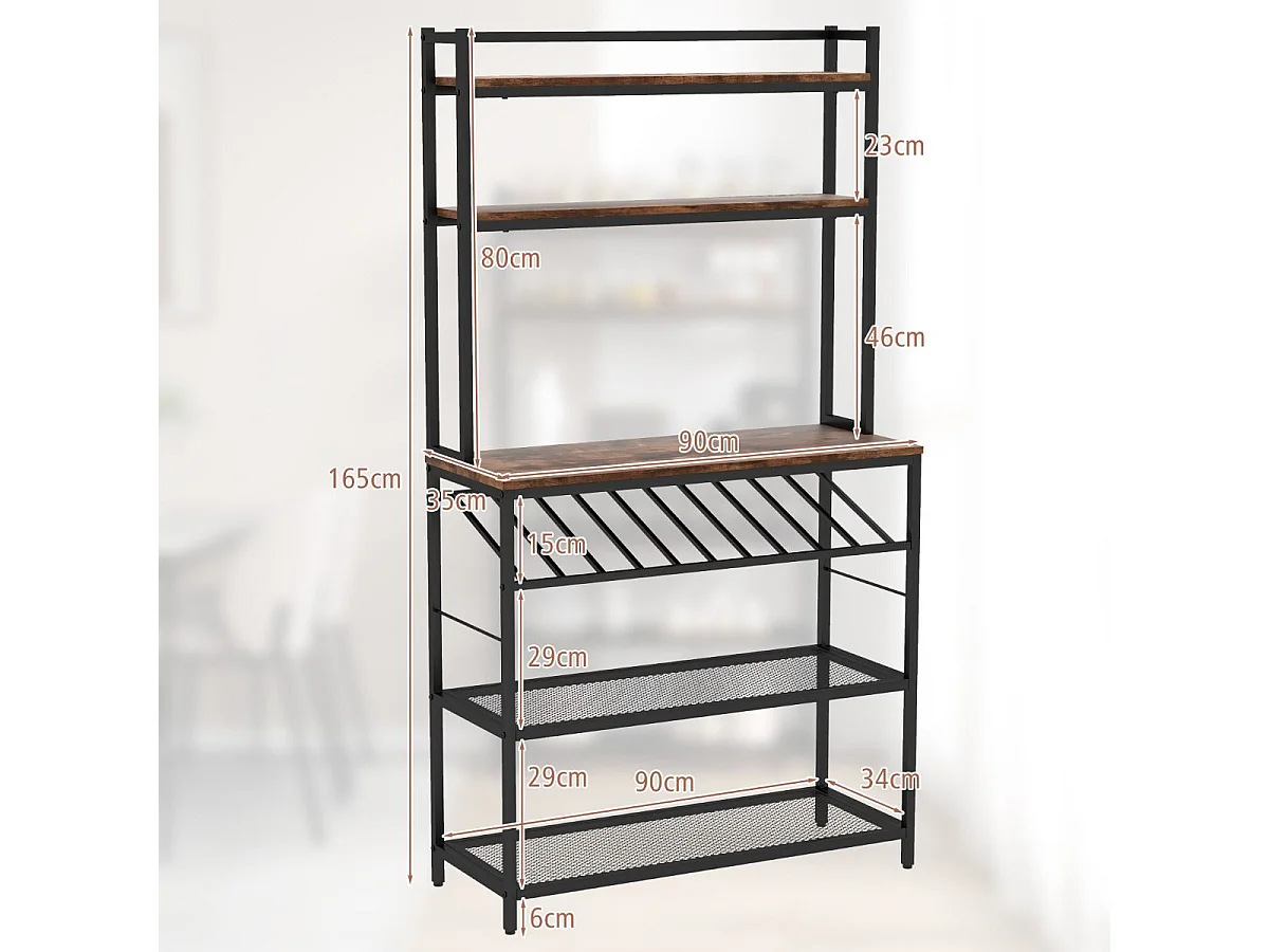 Küchenregal mit Weinhalter bis 10 Flaschen & Arbeitsplatte & 5 Ablagen Bäckerregal Braun