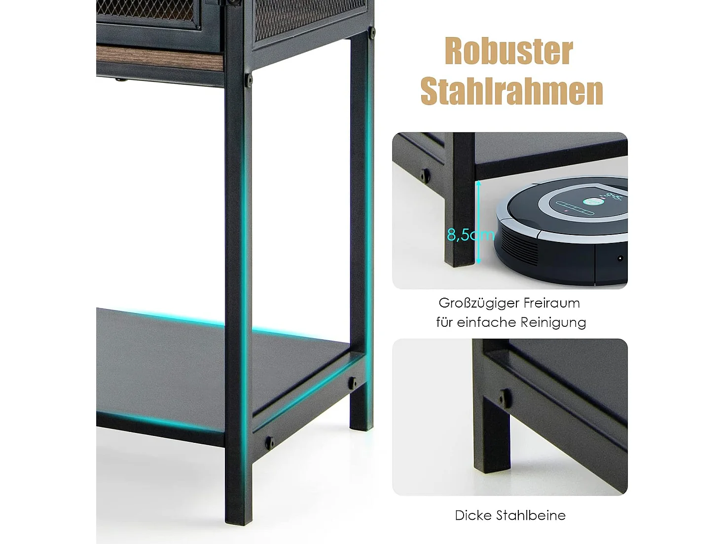 Industrielles Sideboard Akzent-Konsolentisch mit 2 Gitterschränken 2 ausziehbaren Schubladen & unterem Regal Aufbewahrungsschrank Multifunktional VH32589