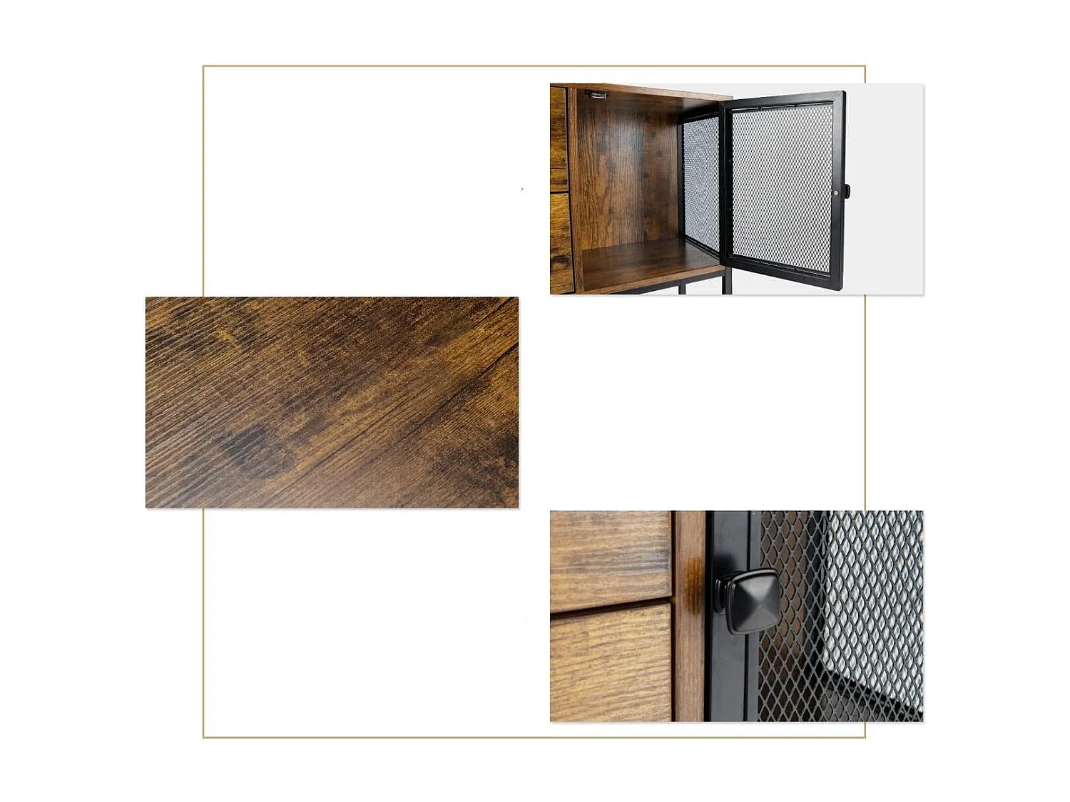 Industrielles Multifunktionales Sideboard mit 2 Gitterschränken und 2 Schubladen 100 x 35 x 85 cm