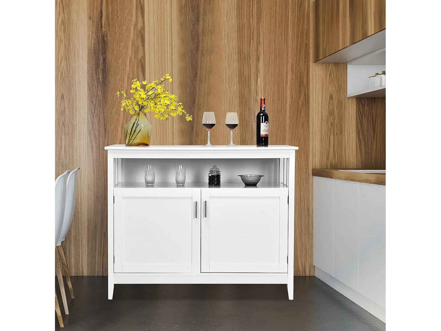 Sideboard, Küchenschrank mit 2 Türen und verstellbarem Regal, 114x51x91cm