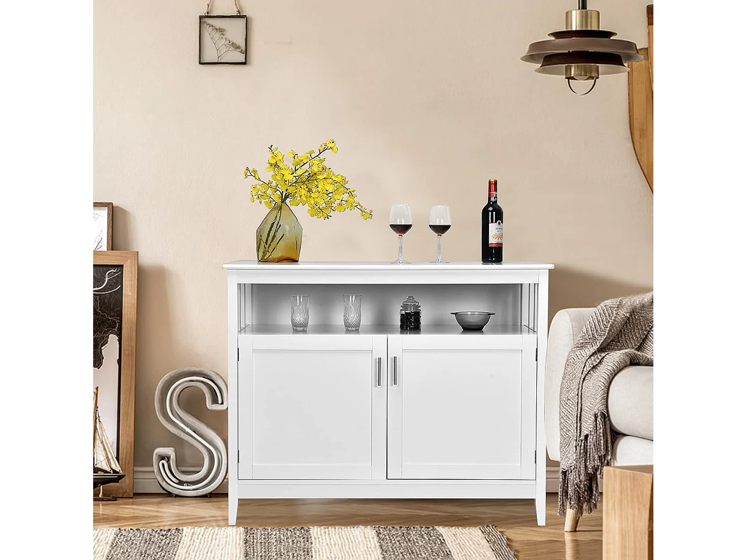 Sideboard, Küchenschrank mit 2 Türen und verstellbarem Regal, 114x51x91cm