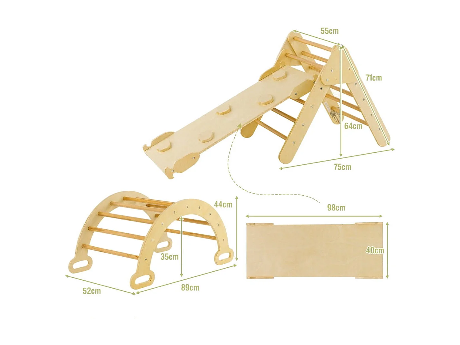 Dreieckiges Kletter-Spielzeugset aus Holz für Kleinkinder mit Kletterdreieck Natur