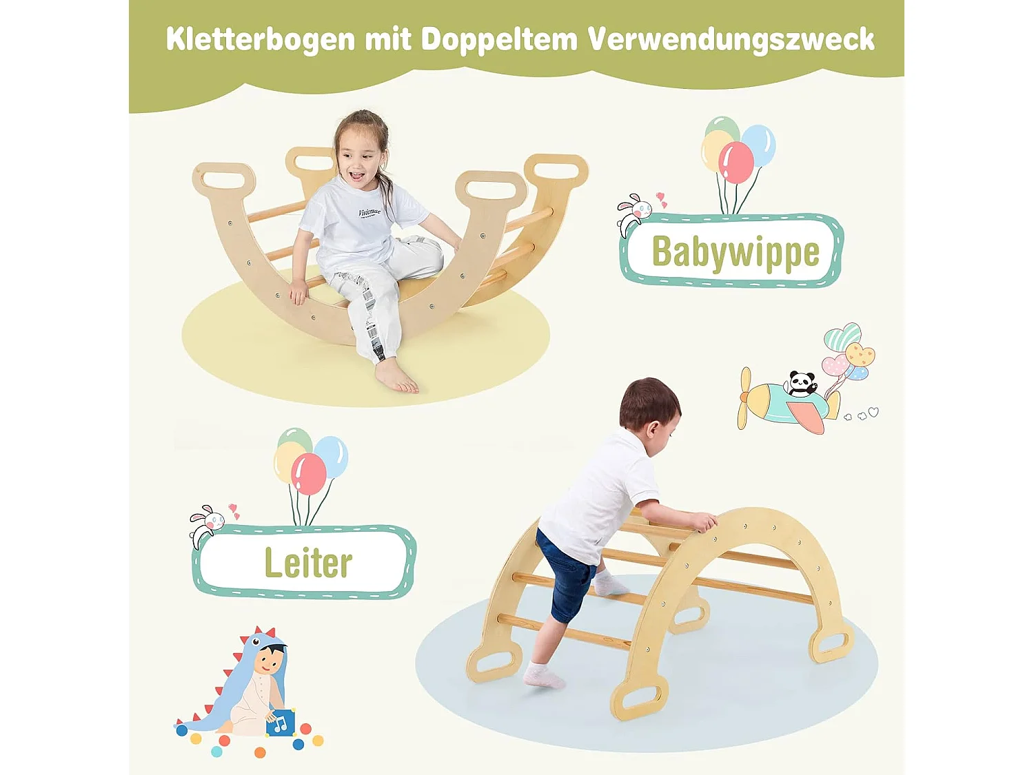 Dreieckiges Kletter-Spielzeugset aus Holz für Kleinkinder mit Kletterdreieck Natur