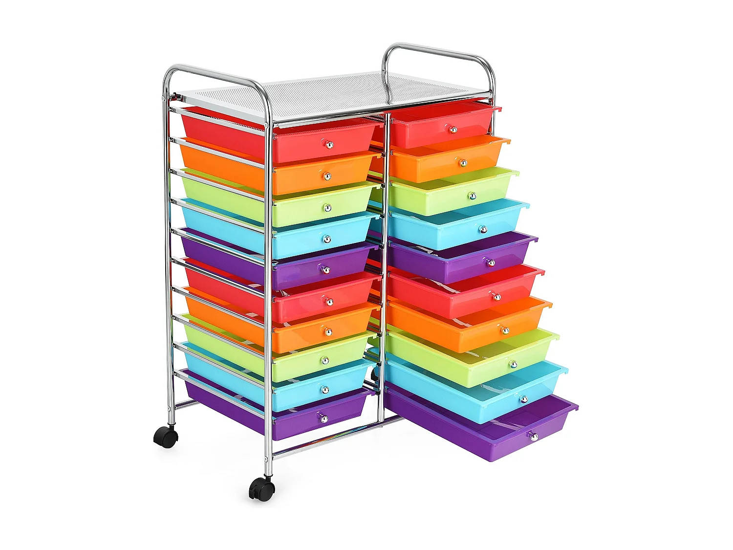 Carrello cassettiera multiuso e leggero con 20 cassetti, Contenitore con ruote per ufficio e casa Colorato