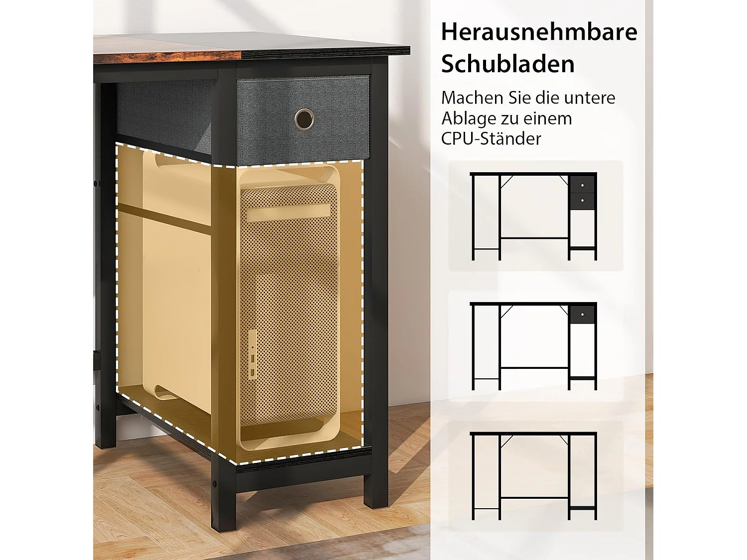 Schreibtisch mit 2 Schubladen, 120 cm Langer Computertisch mit Kopfhörerhaken & Ablagefach, Bürotisch, großer PC-Tisch, Arbeitstisch für Büro, Zuhause