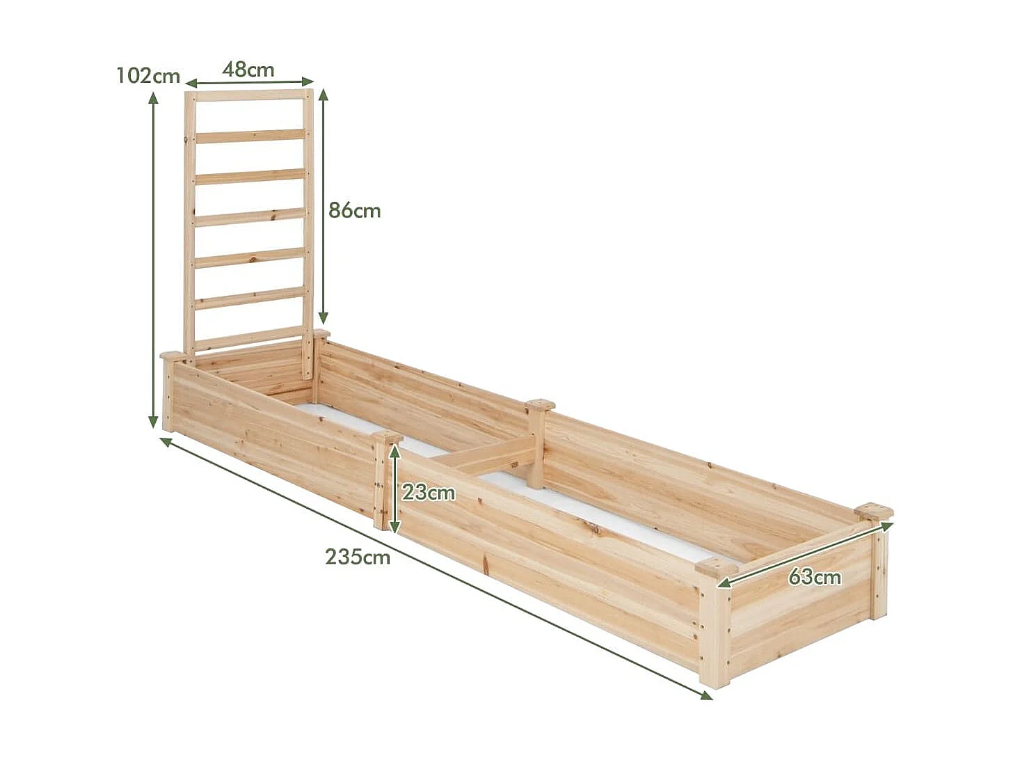 Tannenholz Gemüsegarten Quadrat 235x63x102CM Rankgitter Offene Basis DIY Malerei Kletterreben Obst Blumen Gemüse Natural