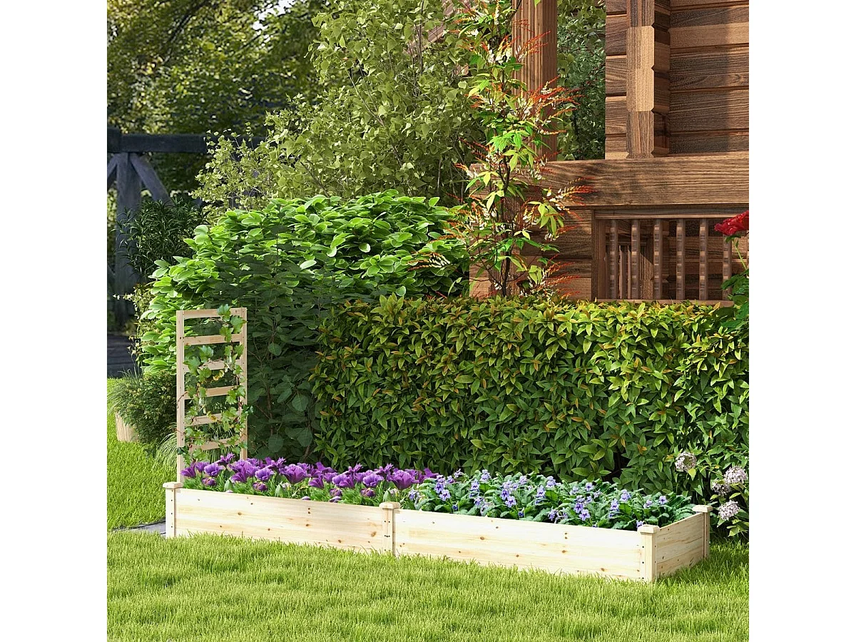 Tannenholz Gemüsegarten Quadrat 235x63x102CM Rankgitter Offene Basis DIY Malerei Kletterreben Obst Blumen Gemüse Natural