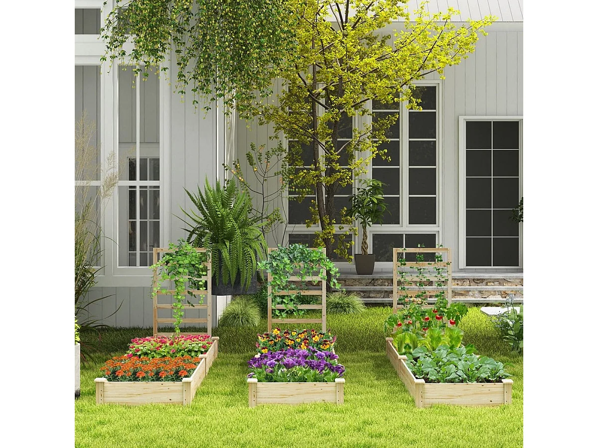 Tannenholz Gemüsegarten Quadrat 235x63x102CM Rankgitter Offene Basis DIY Malerei Kletterreben Obst Blumen Gemüse Natural