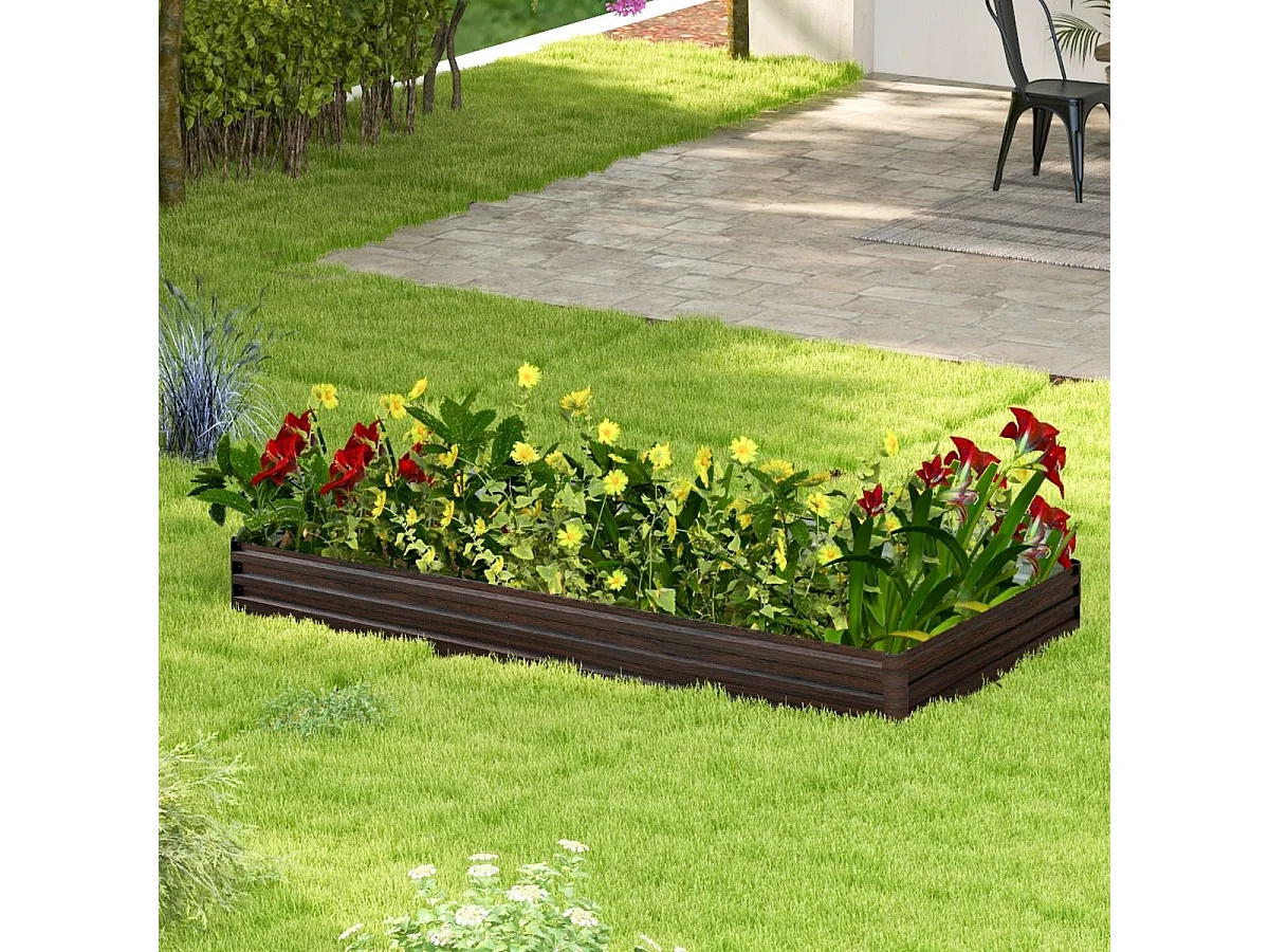Carré potager Rectangulaire en Métal 240x120x30CM Base Ouverte Support Renforcé Paire de Gants Fruits Fleurs Légumes