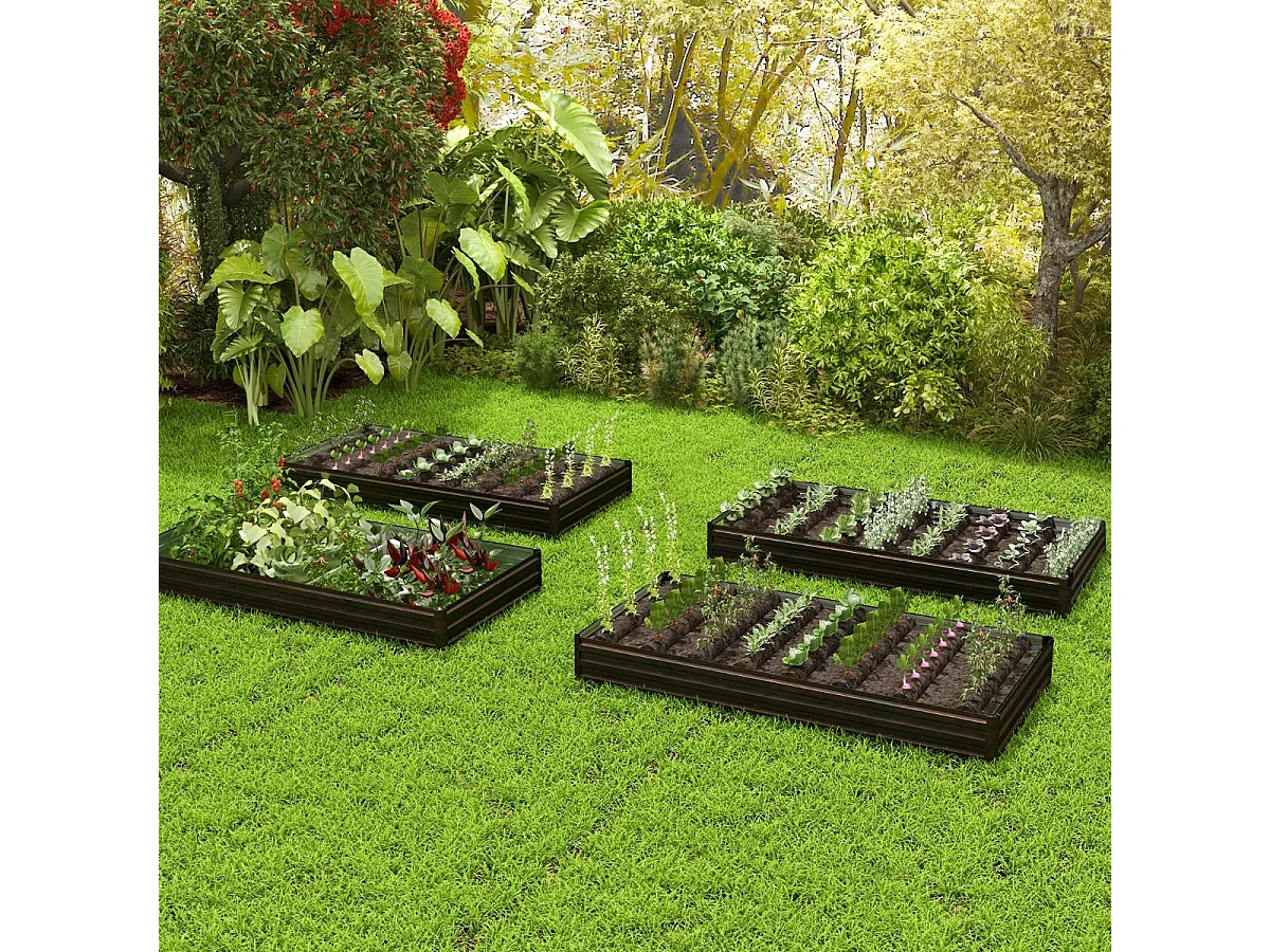 Carré potager Rectangulaire en Métal 240x120x30CM Base Ouverte Support Renforcé Paire de Gants Fruits Fleurs Légumes