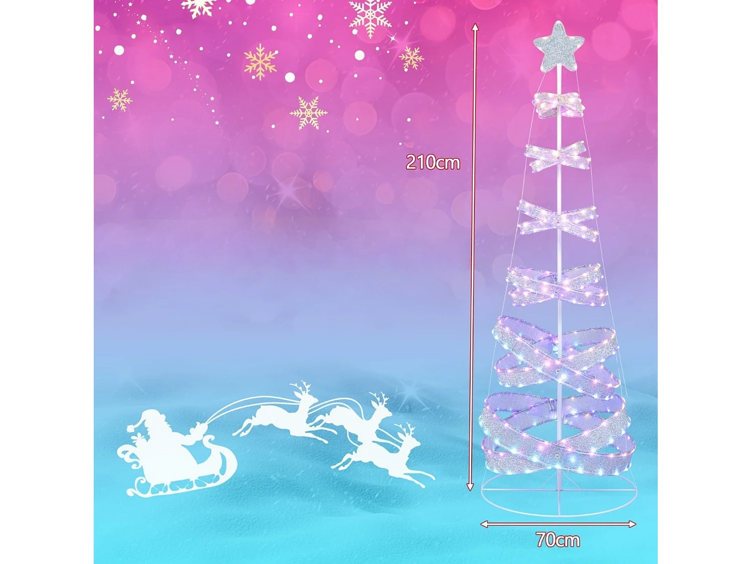 Albero di Natale a spirale con luci LED da 210 cm