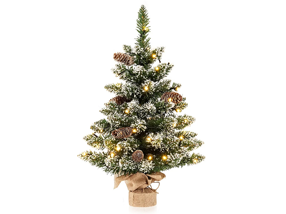 Albero di Natale artificiale da tavolo con luci LED e neve artificiale, 64 cm