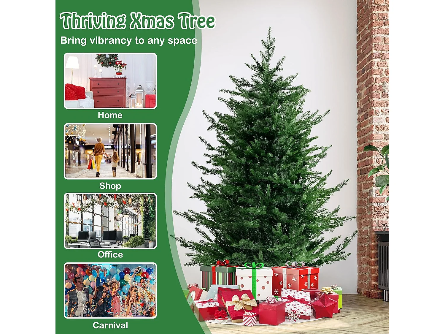 Albero di Natale artificiale con luci a LED, 136 cm