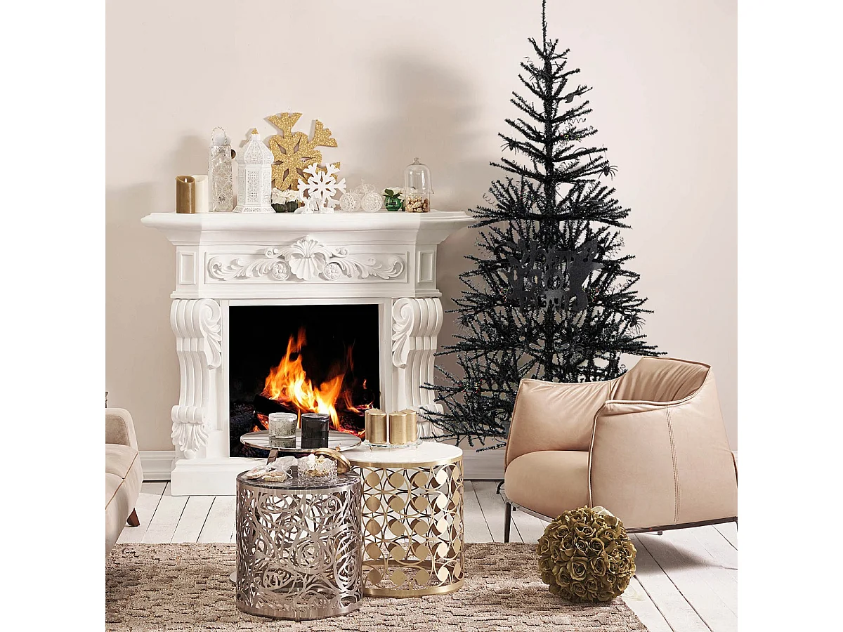 Albero di Natale artificiale nero in stile Halloween con illuminazione a LED, 183 cm