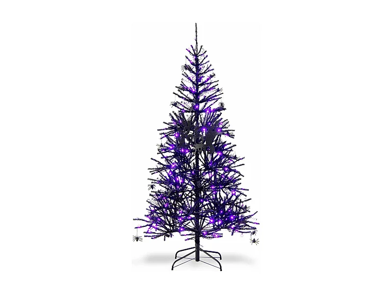 183cm Künstlicher Weihnachtsbaum mit 250 lila LEDs, Schmuck & 791 PVC-Spitzen, für Halloween