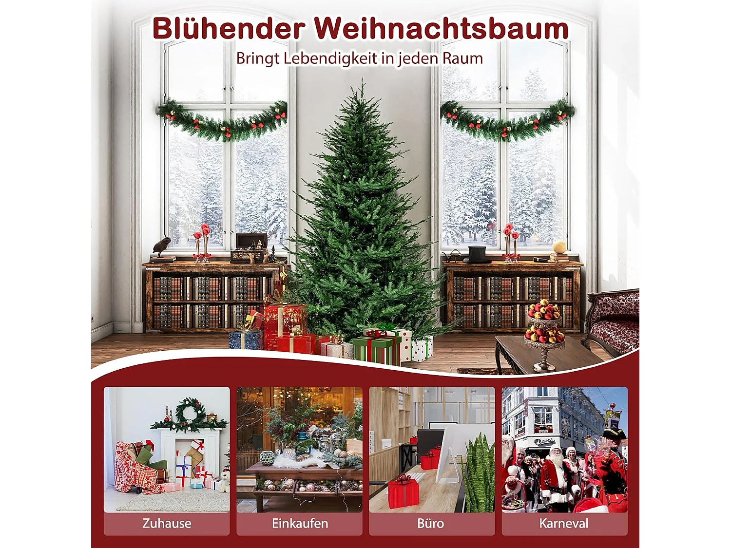 Albero di Natale artificiale con luci a LED, 183 cm