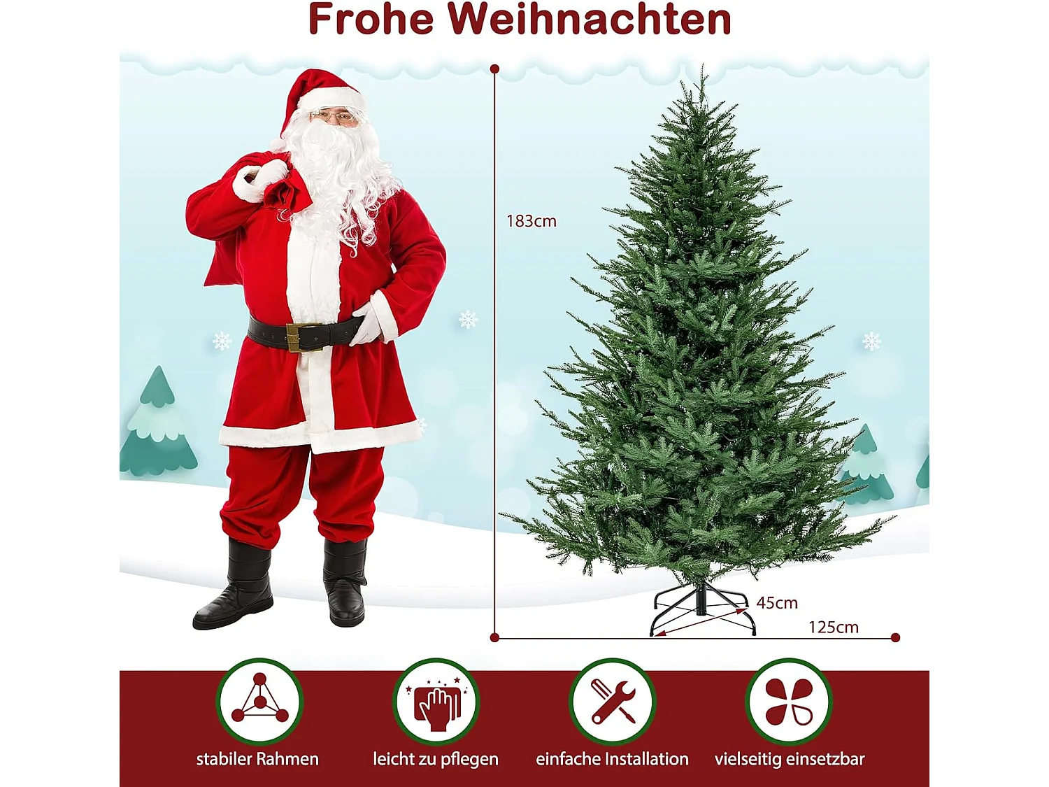 Albero di Natale artificiale con luci a LED, 183 cm