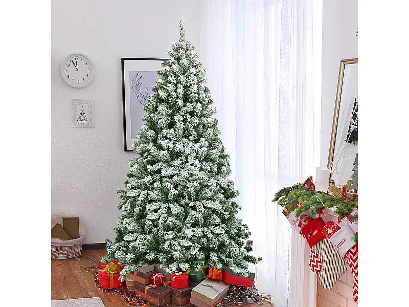 Abete artificiale innevato con aghi in PVC di alta qualità, Albero di Natale 180cm con solida base di metallo