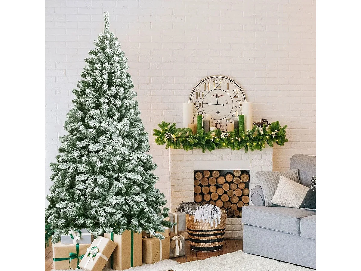 Abete artificiale innevato con aghi in PVC di alta qualità, Albero di Natale 180cm con solida base di metallo