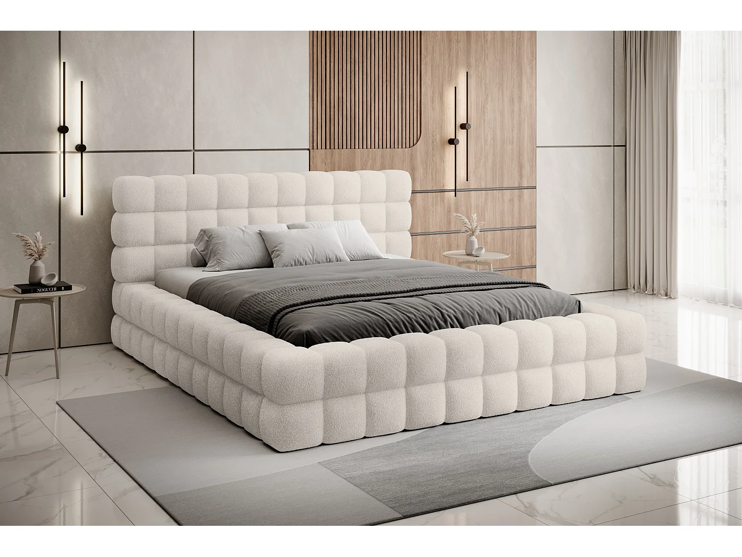 Lit Dario M (160x200)/Tissu/inclut Matelas/Blanc/Roy1