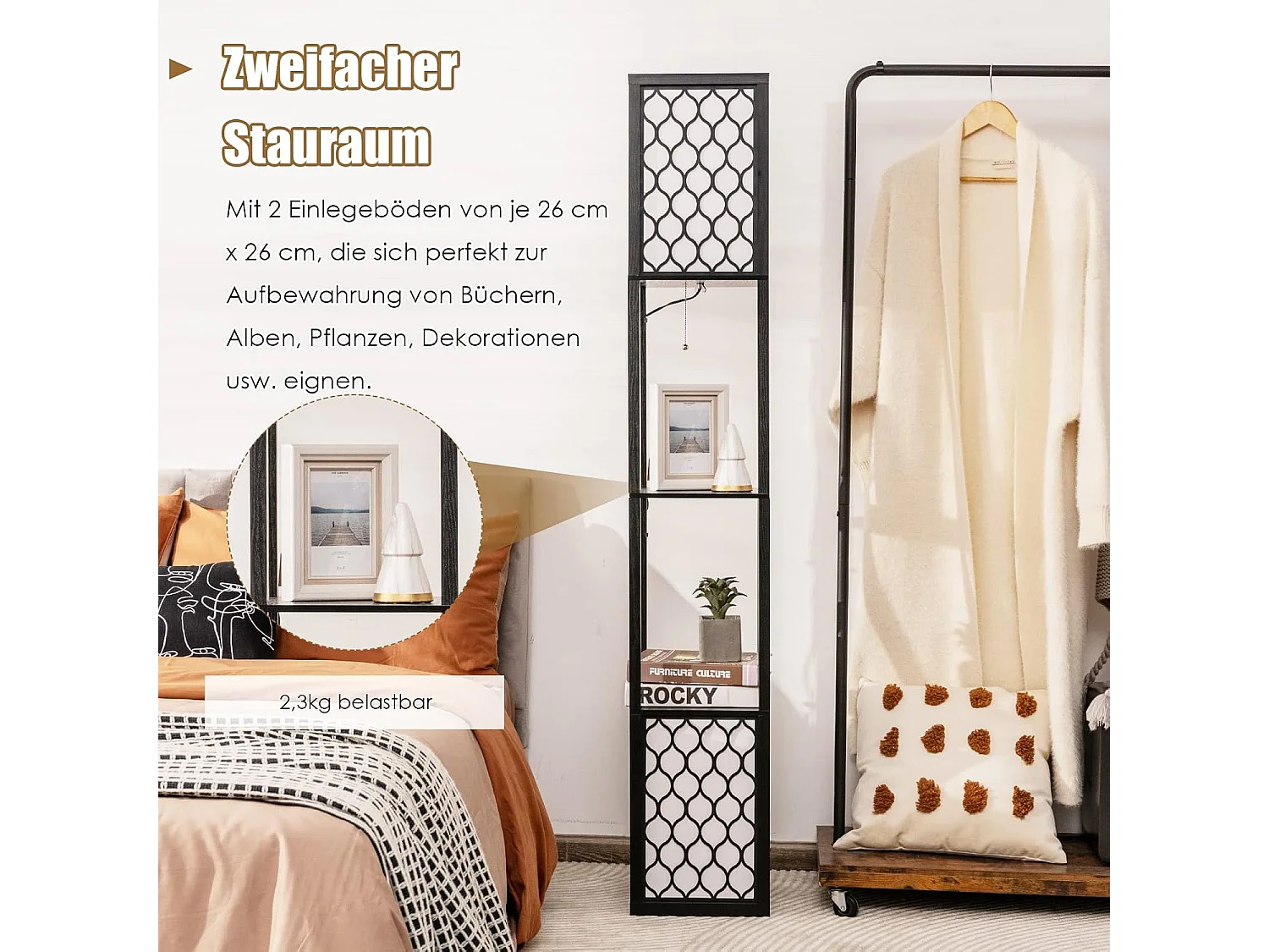 Stehlampe mit 2 Ablagen, 26 x 26 x 156 cm