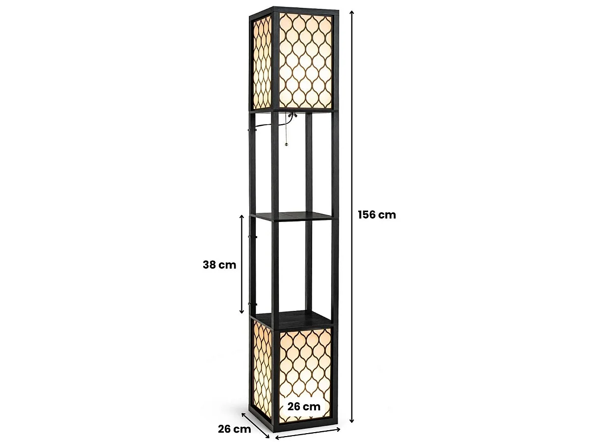 Lampa podłogowa z 2 półkami 26 x 26 x 156 cm