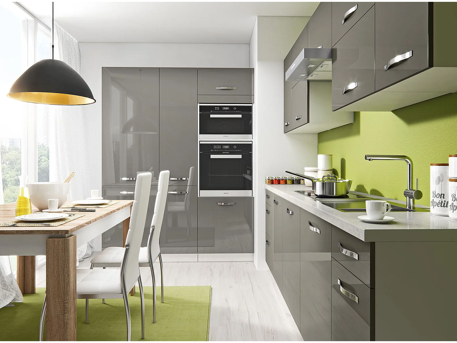 WINKELKÜCHE Essen Trend weiß / graphit hochglanz 13-teilig