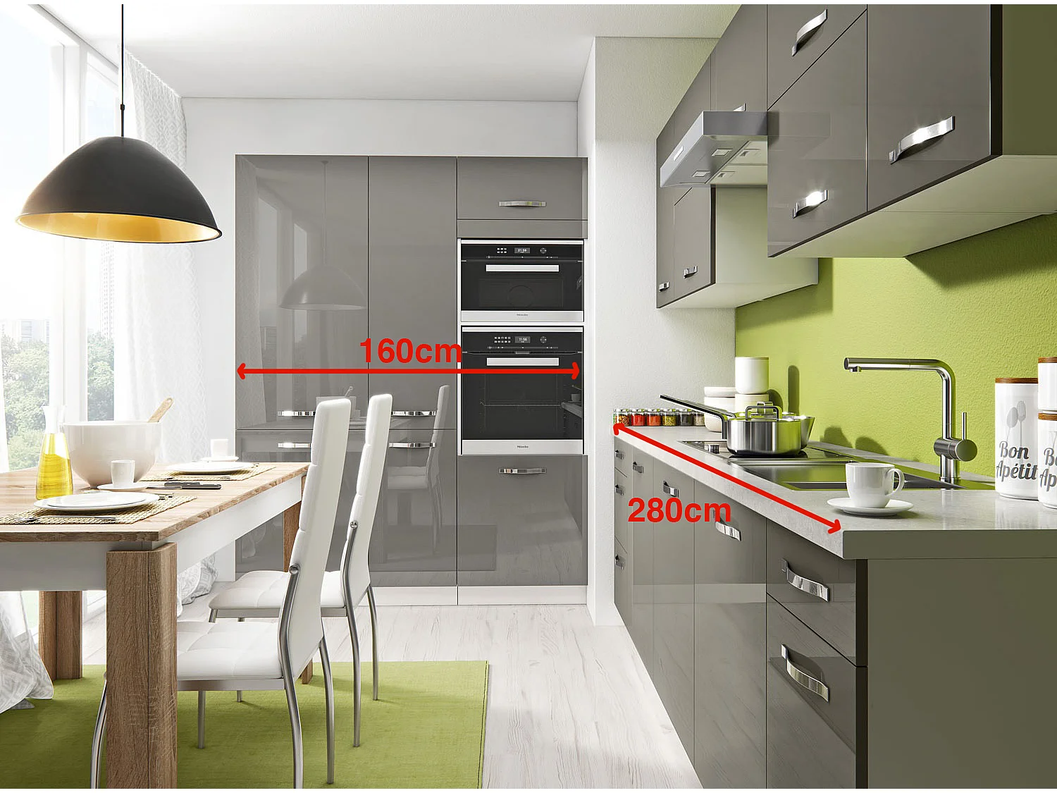 WINKELKÜCHE Essen Trend weiß / graphit hochglanz 13-teilig