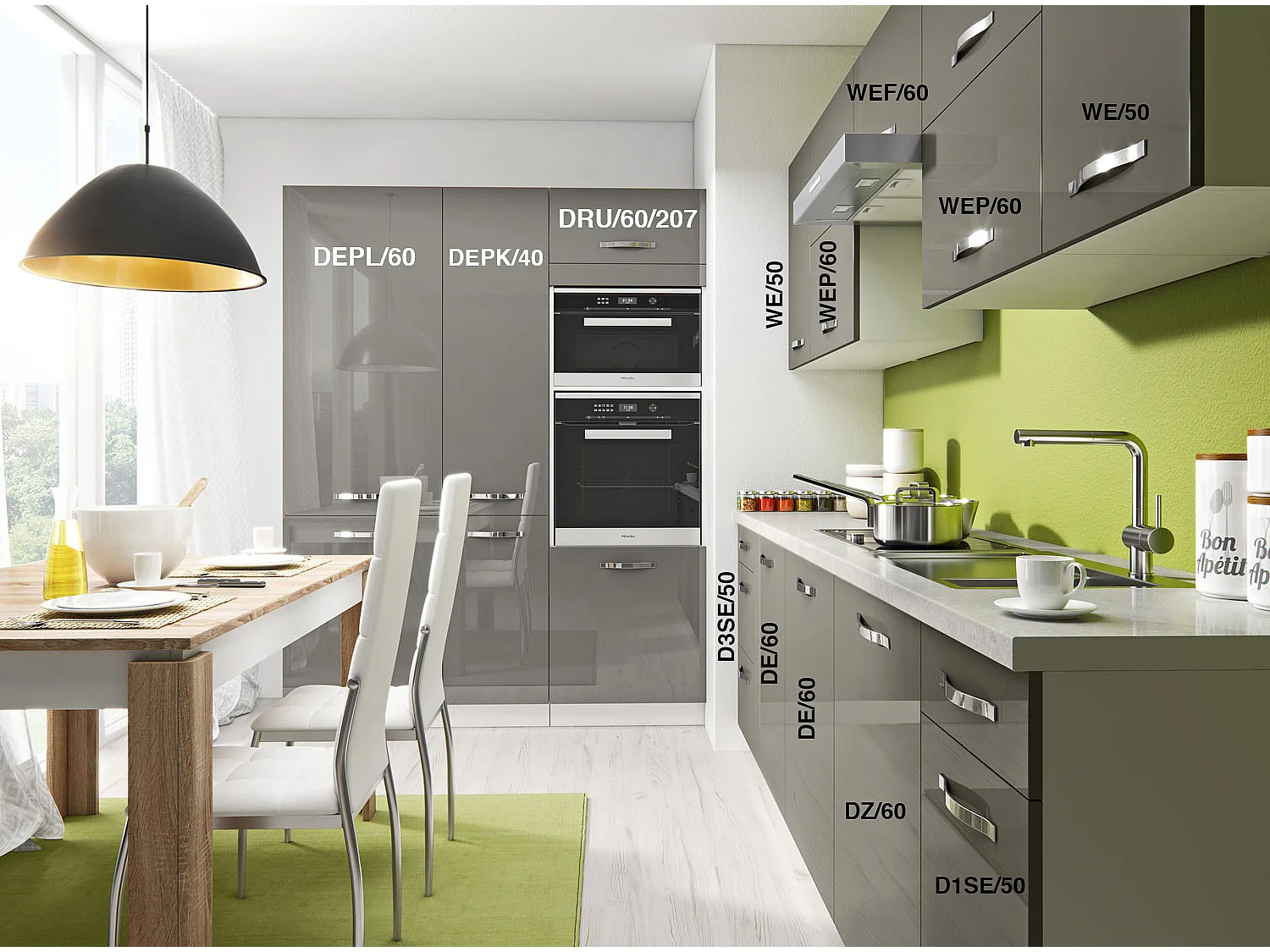 WINKELKÜCHE Essen Trend weiß / graphit hochglanz 13-teilig