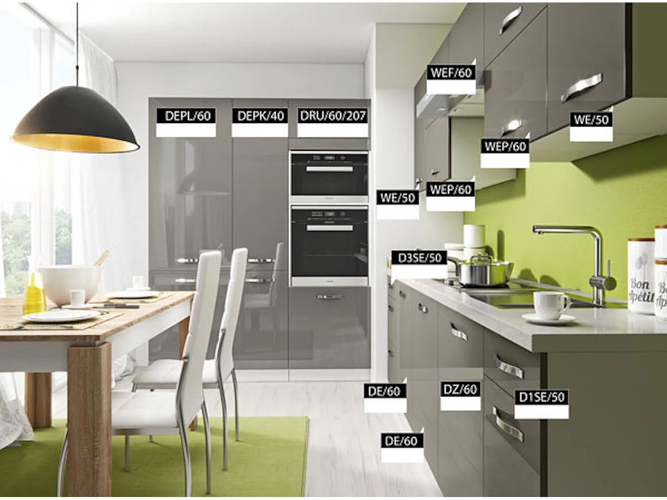 WINKELKÜCHE Essen Trend weiß / graphit hochglanz 13-teilig