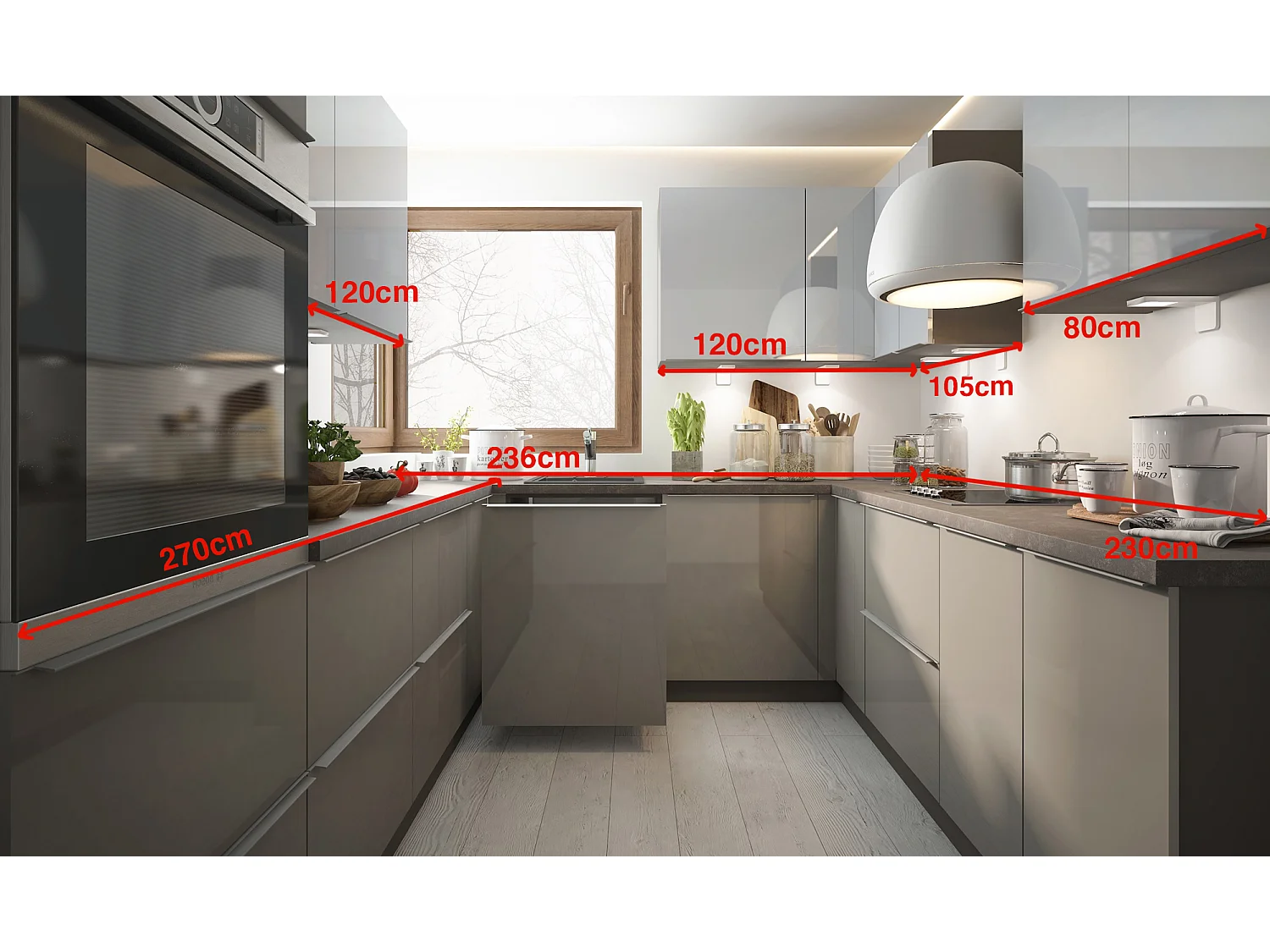 WINKELKÜCHE Brerra lava matt / signalweiß-quarzgrau hochglanz 15-teilig