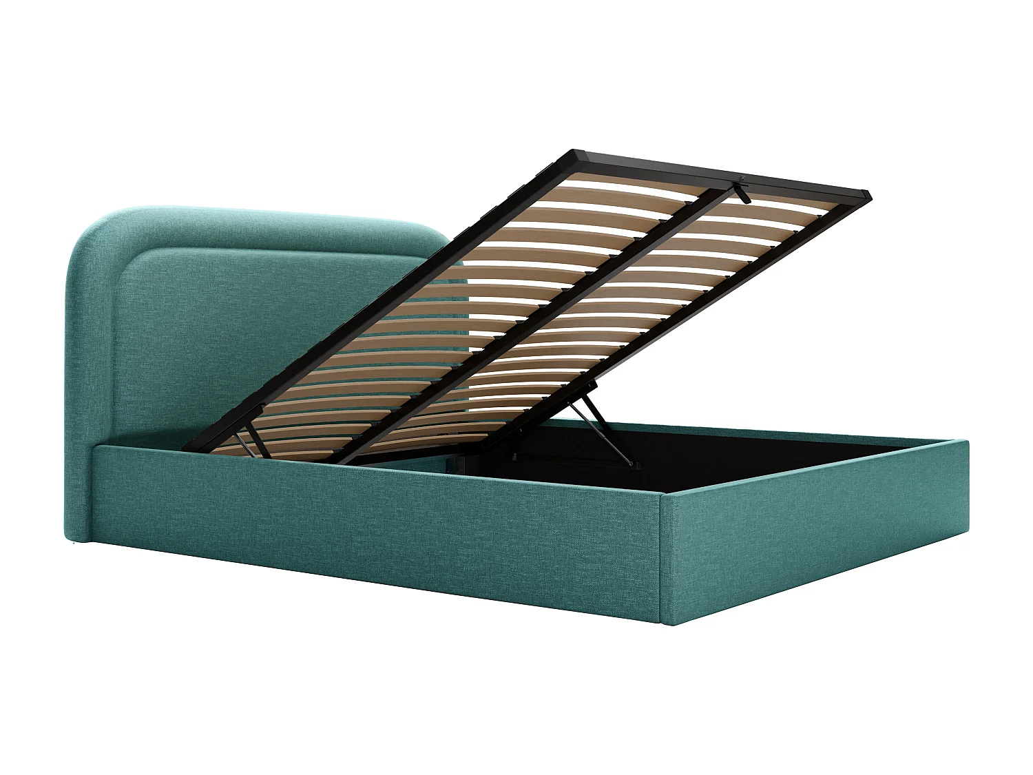 Bed met opbergruimte 180 x 200 cm - Gevlamde stof - Blauwgroen + matras - FIREZA