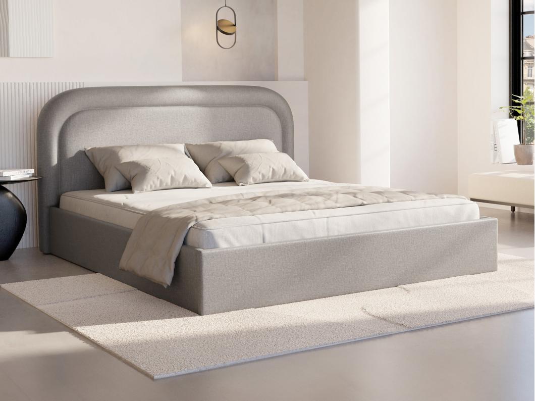 Bed met opbergruimte 180 x 200 cm - Gechineerde stof - Lichtgrijs + matras - FIREZA