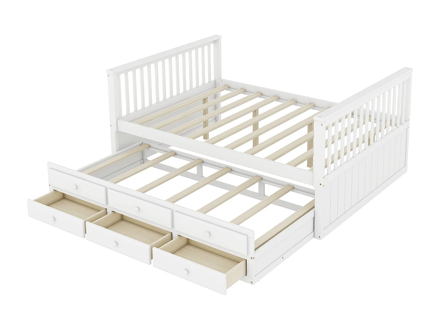 Lit en bois 140x200cm avec un lit gigogne 90x190cm - 3 tiroirs - Blanc