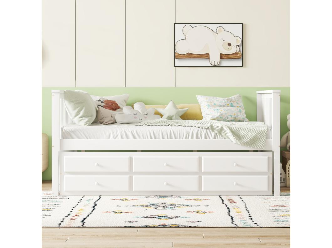 Cama de madeira 140x200cm com cama de gavetão 90x190cm - 3 gavetas - Branco