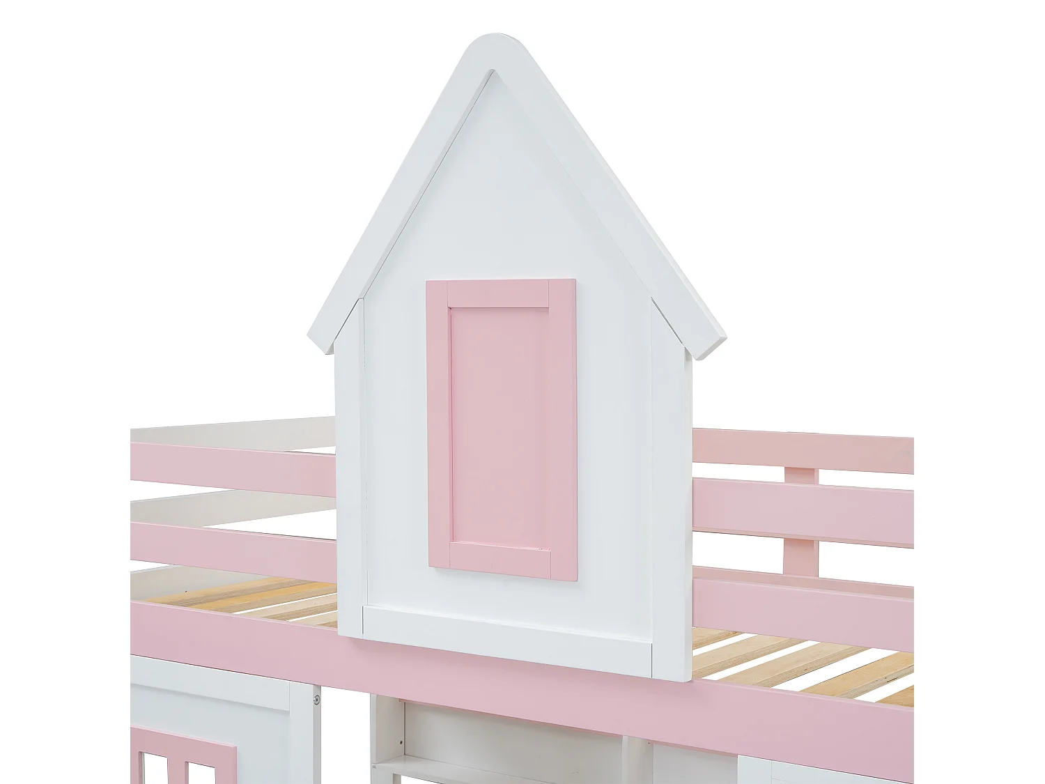 Stapelbed、Prinsesbed 90x200cm - 2 laden op wielen en open planken - in grenenhout en MDF - Roze