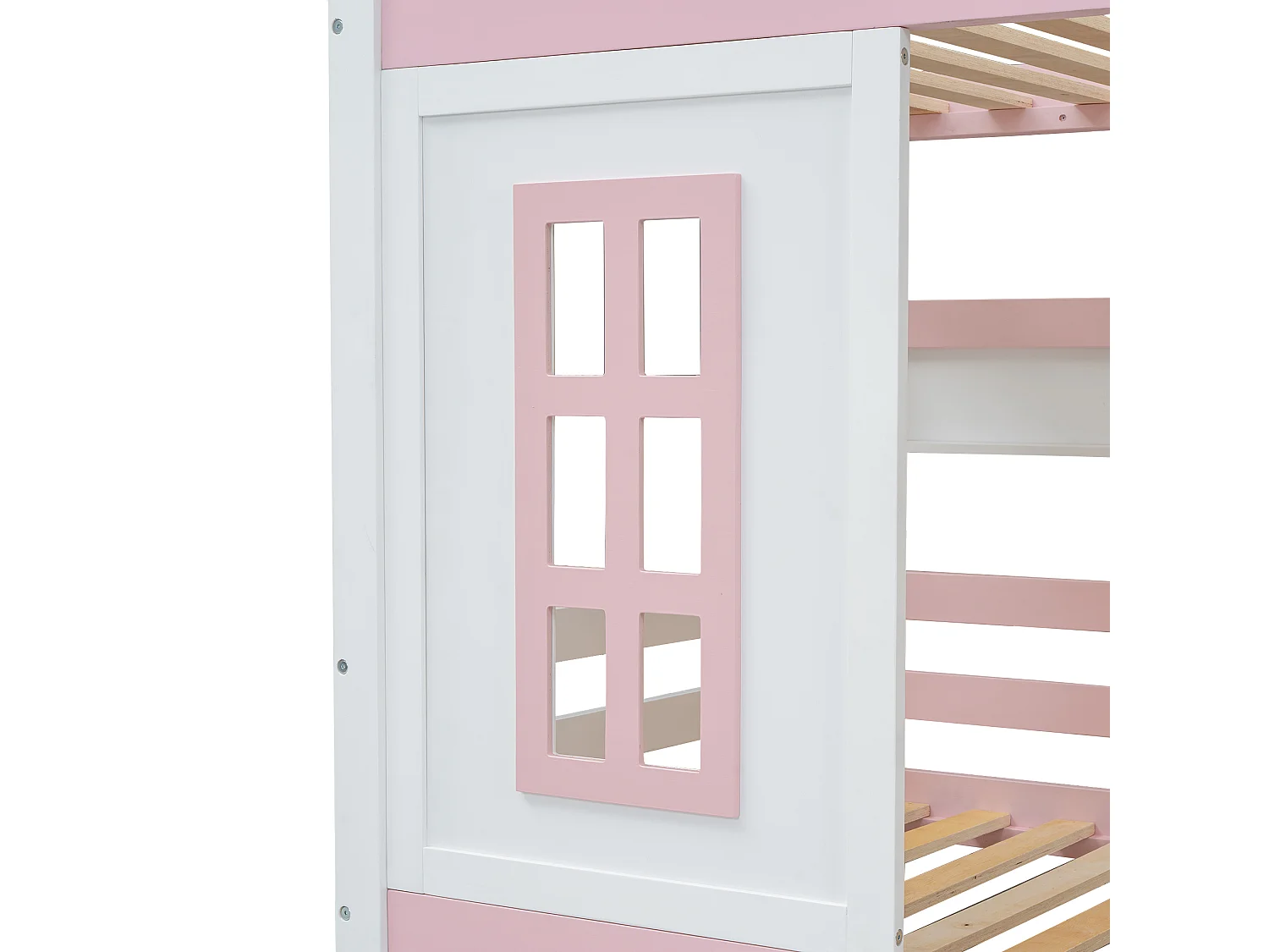 Stapelbed、Prinsesbed 90x200cm - 2 laden op wielen en open planken - in grenenhout en MDF - Roze