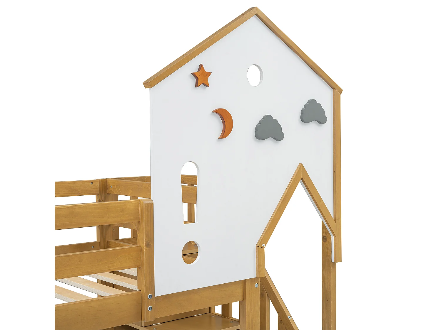 Letto a castello 90x200 cm - con scala portaoggetti e scivolo - in legno di pino e MDF - Naturale