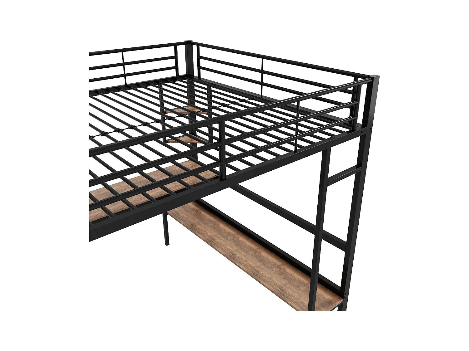 Hochbett aus Eisen – 140 x 200 cm – mit Schreibtisch und 5 Regalen – Schwarz