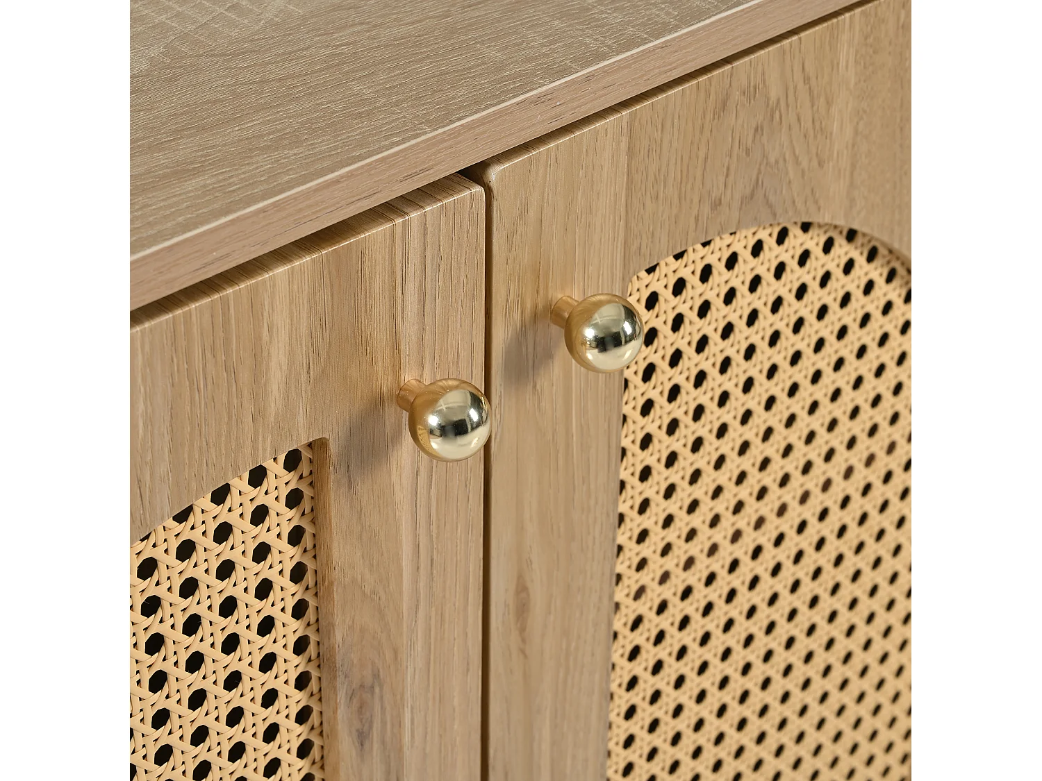 Modern dressoir met verstelbare planken - rotan deuren - MDF - Naturel