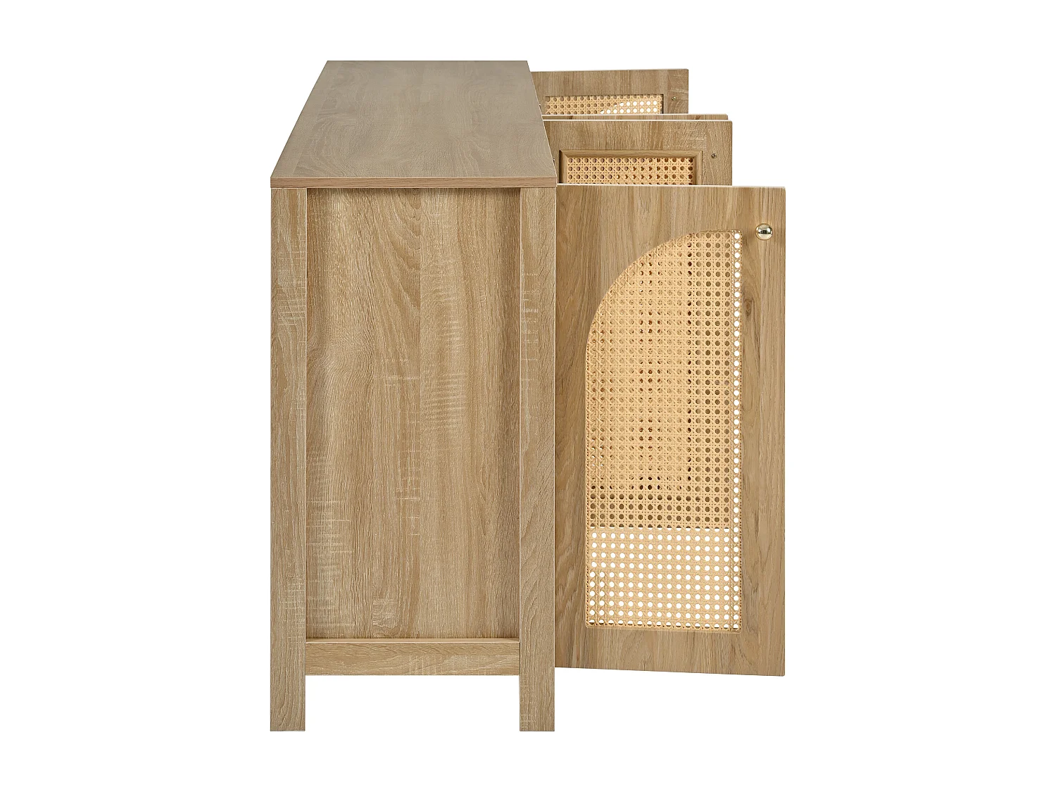 Buffet moderne avec étagères réglables - portes en rotin - MDF - Naturel