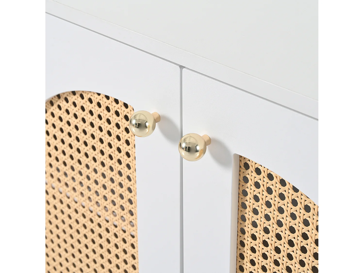 Buffet moderne avec étagères réglables - portes en rotin - MDF - Blanc