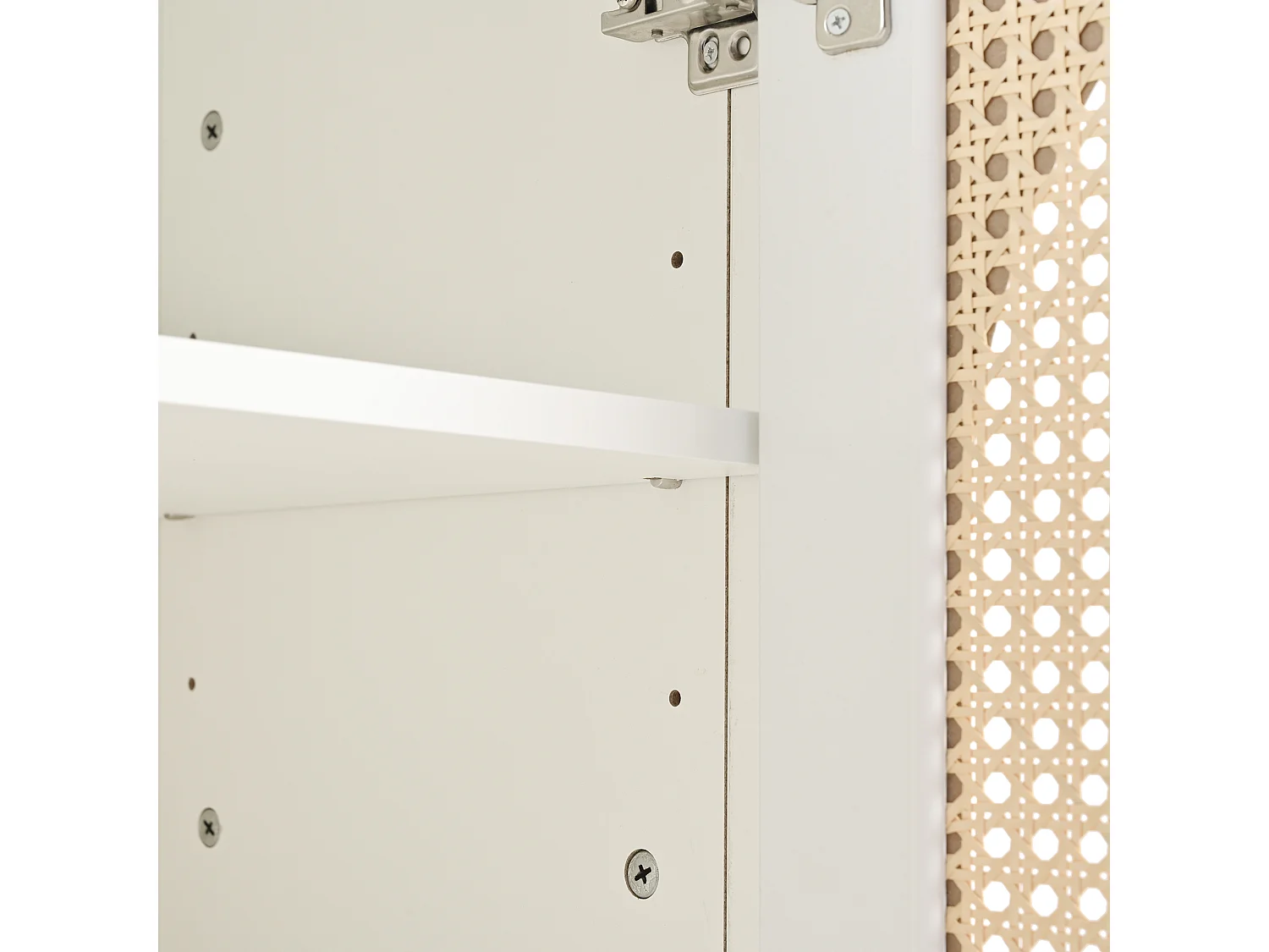 Buffet moderne avec étagères réglables - portes en rotin - MDF - Blanc