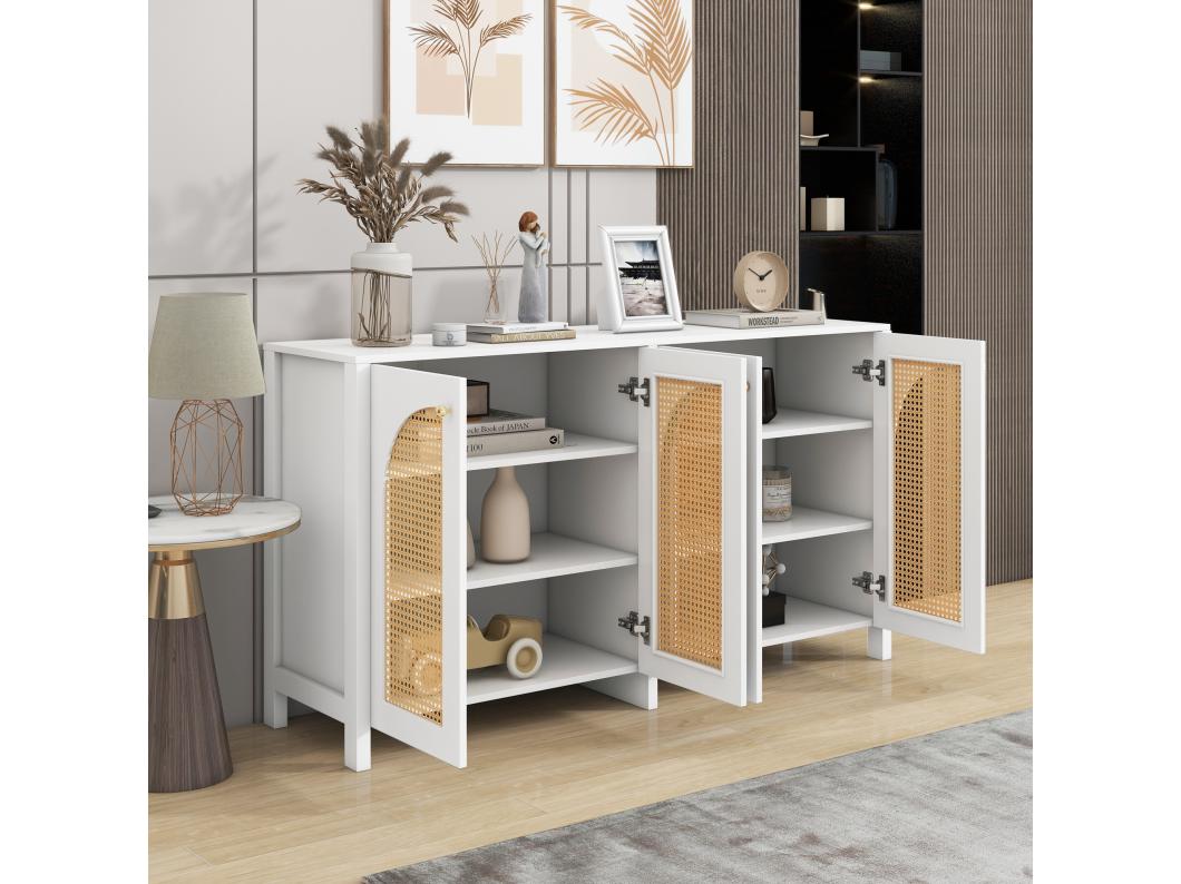 Aparador moderno com prateleiras ajustáveis- portas de vime - MDF - Branco