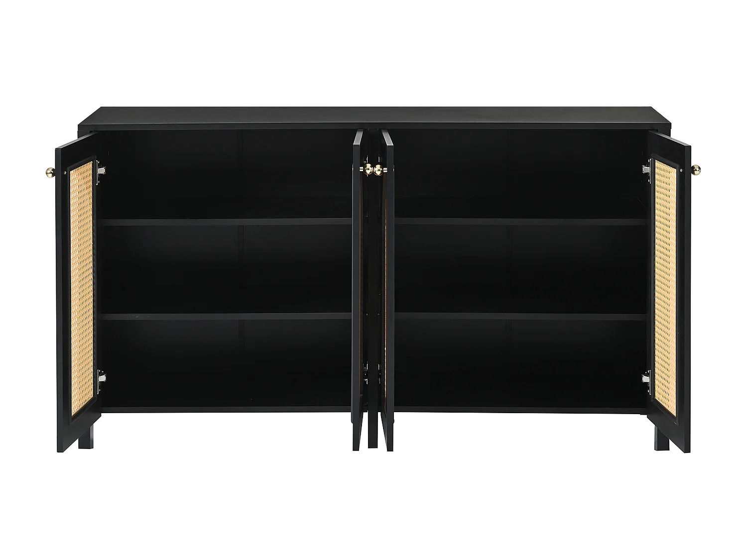 Buffet moderne avec étagères réglables - portes en rotin - MDF - Noir