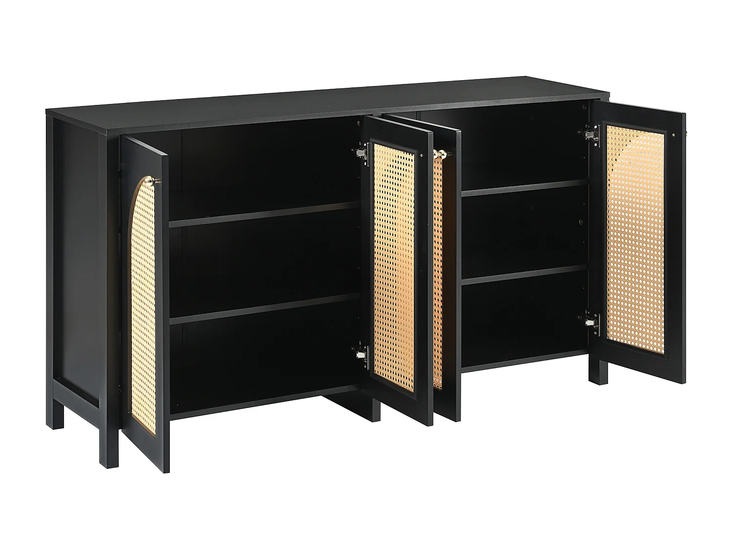 Buffet moderne avec étagères réglables - portes en rotin - MDF - Noir