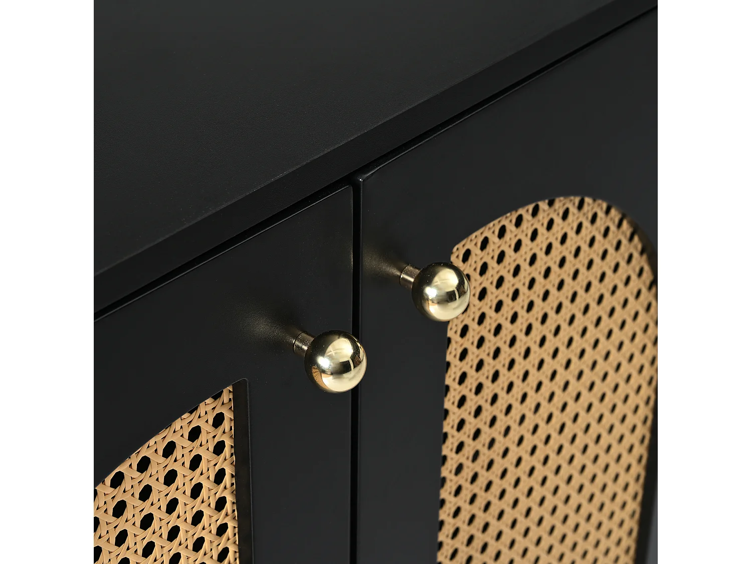 Buffet moderne avec étagères réglables - portes en rotin - MDF - Noir