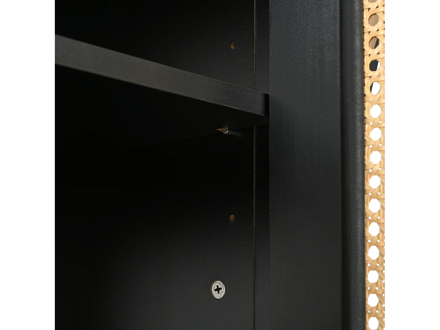 Buffet moderne avec étagères réglables - portes en rotin - MDF - Noir