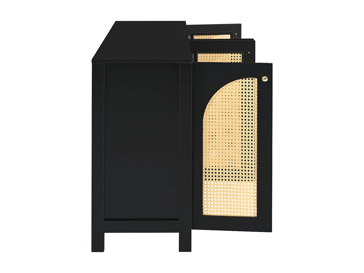 Buffet moderne avec étagères réglables - portes en rotin - MDF - Noir