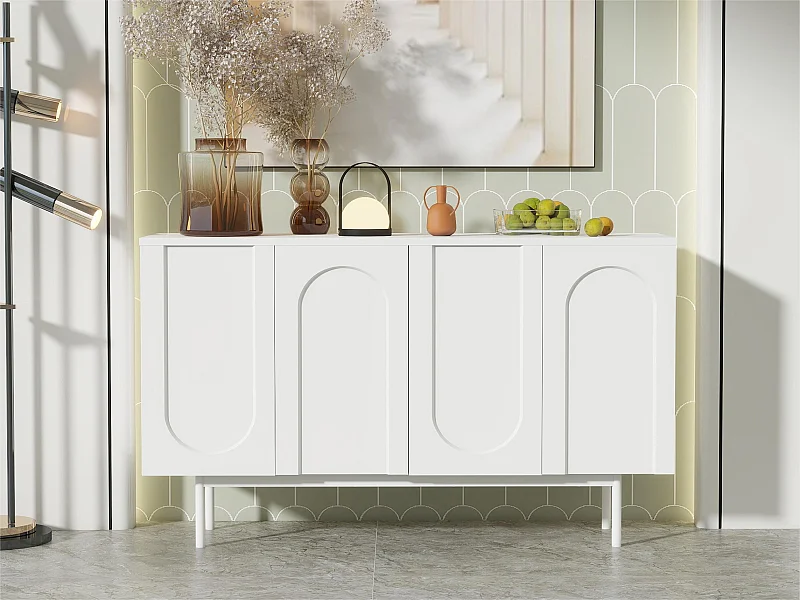Modernes Sideboard mit verstellbaren Regalen – Türen mit Bogenmuster – MDF – Weiß